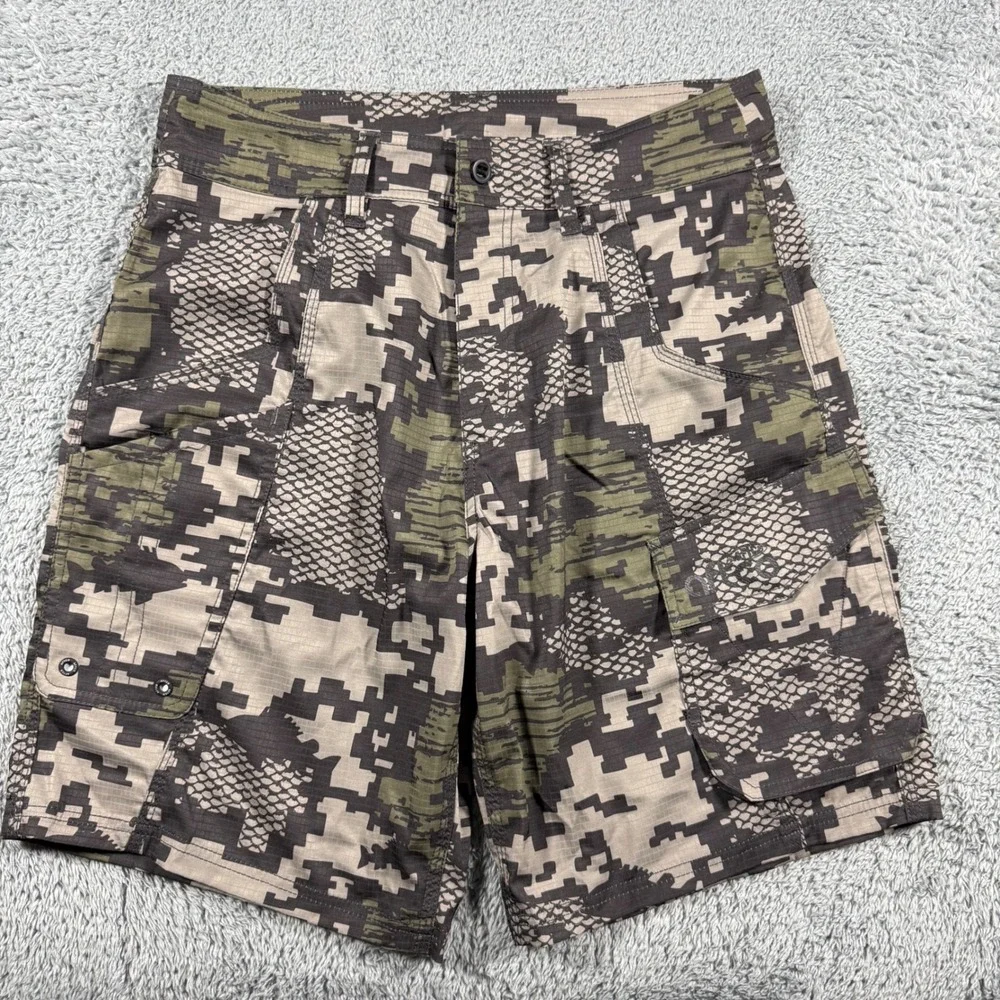 AFTCO Fishing Shorts Mens 30 Camo Digital Snakeskin Ripstop Cargo Plier Pocket